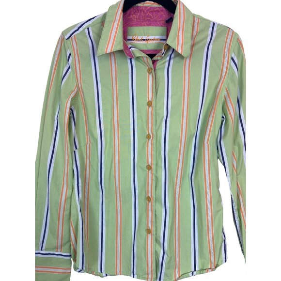 Robert Graham Women's Size 10 Striped Button Down Shirt Green Orange - Picture 3 of 11